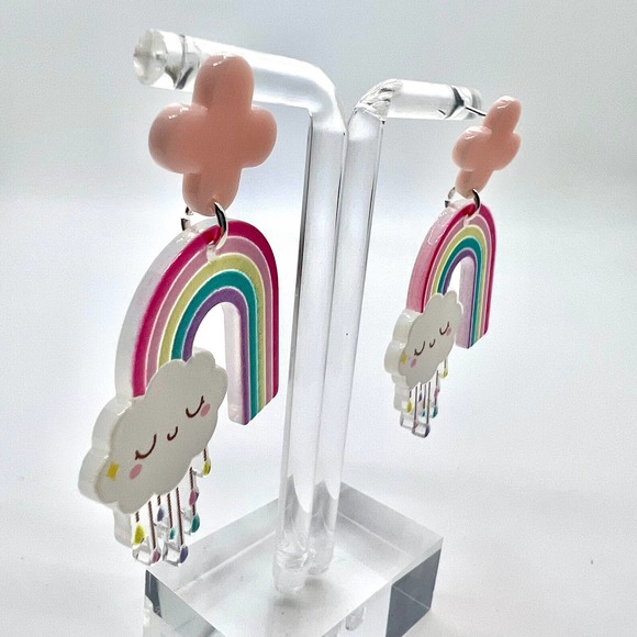 Rainbow and Rain Cloud Earrings - Teacher Earrings - Spring Earrings - Picture 3 of 10